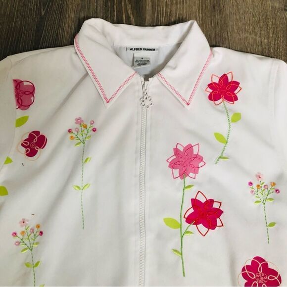 Alfred Dunner White Floral Beaded Long Sleeve Lightweight Zip Up Jacket Sz Small - Picture 2 of 10